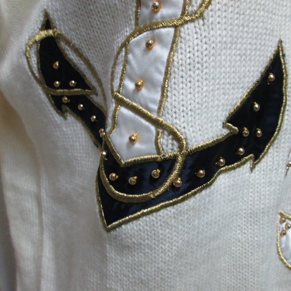 Amoda Vintage Nautical embroidered beaded Anchor Sweater Size Sz X Large XL - Picture 6 of 14